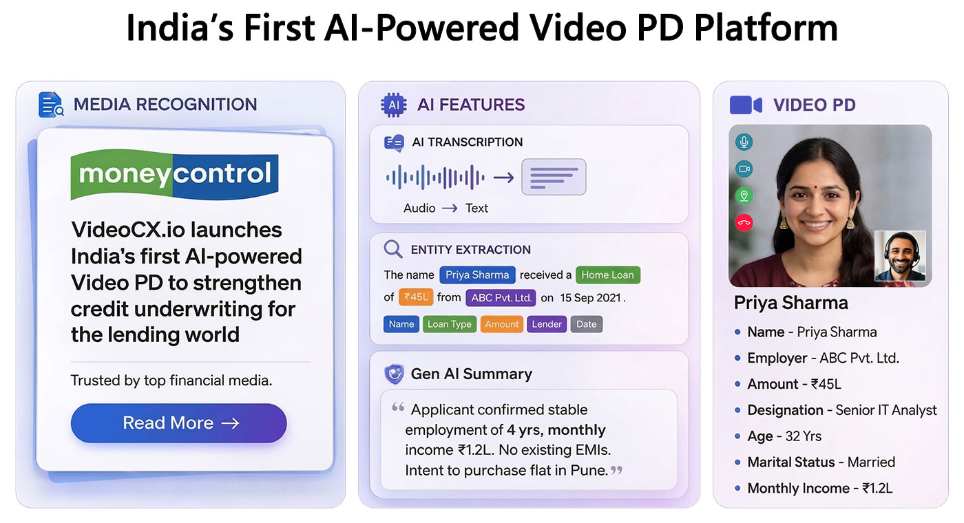 VideoCX.io launches India's first AI-powered Video PD to strengthen credit underwriting for the lending world.